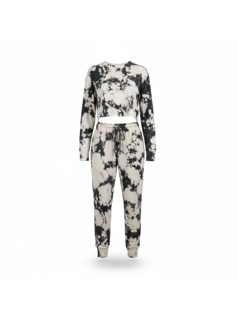 Knit Riot Womens Black & White Tie-Dye Jogger Set Matching Top & Bottom Size XS